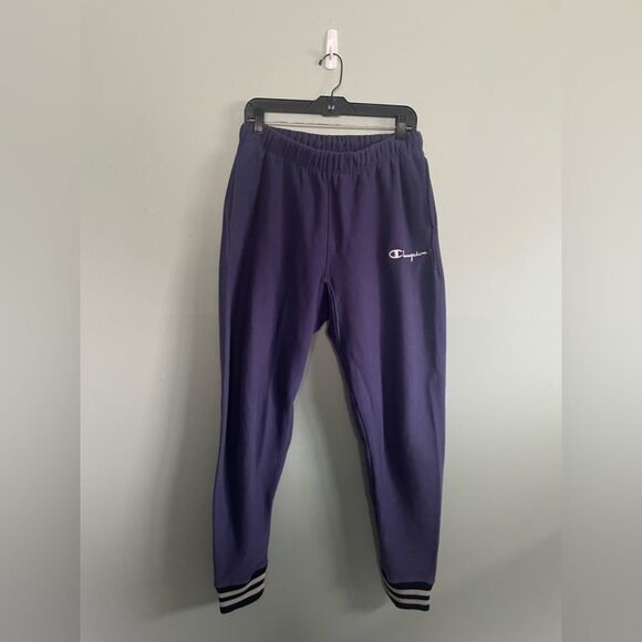 Champion mens Reverse Weave Purple Stripe Rib Trim Jogger Sweatpants - Picture 6 of 6